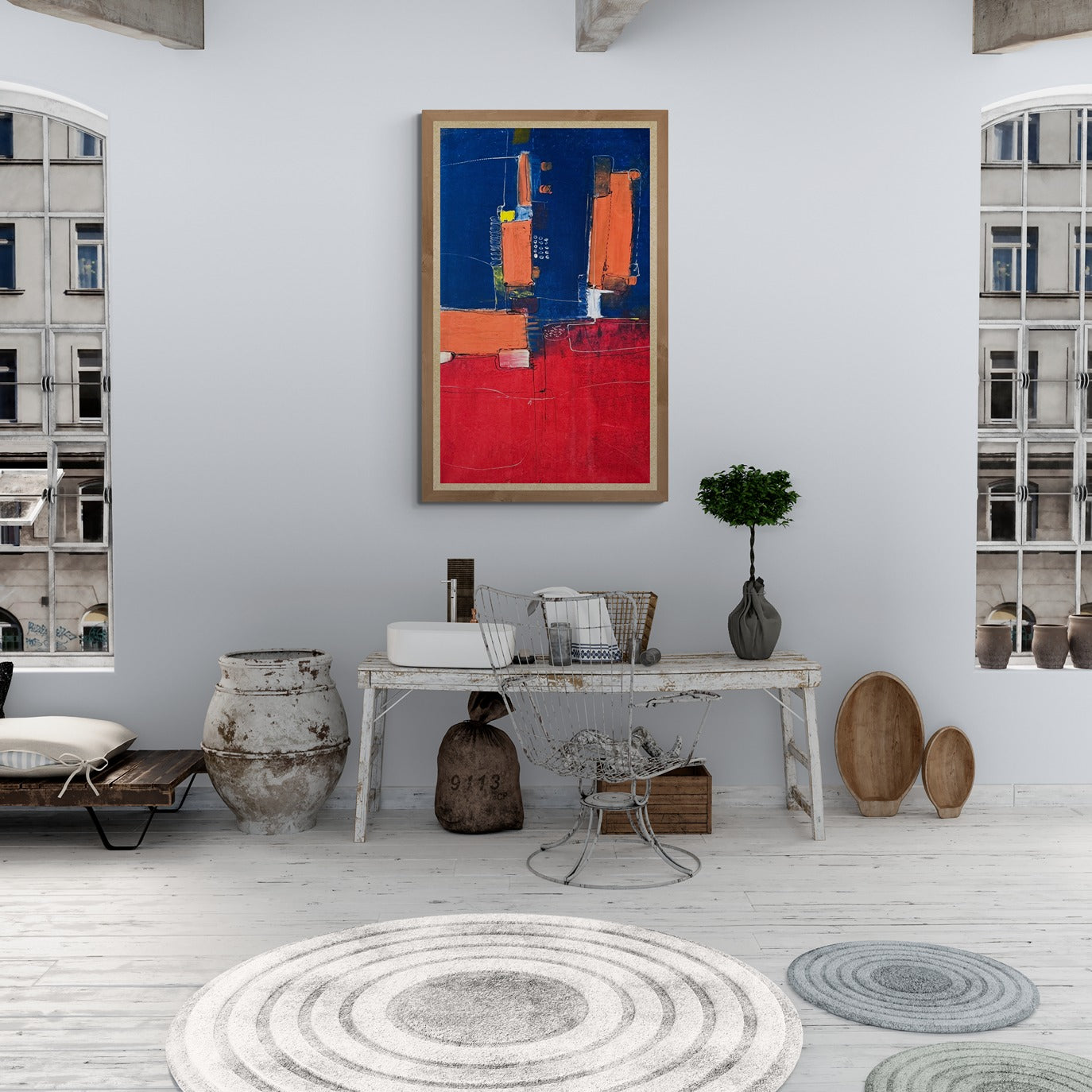 Hand-Painted 34" x 60" Large Original Canvas Wall Art | Mechanical Melange