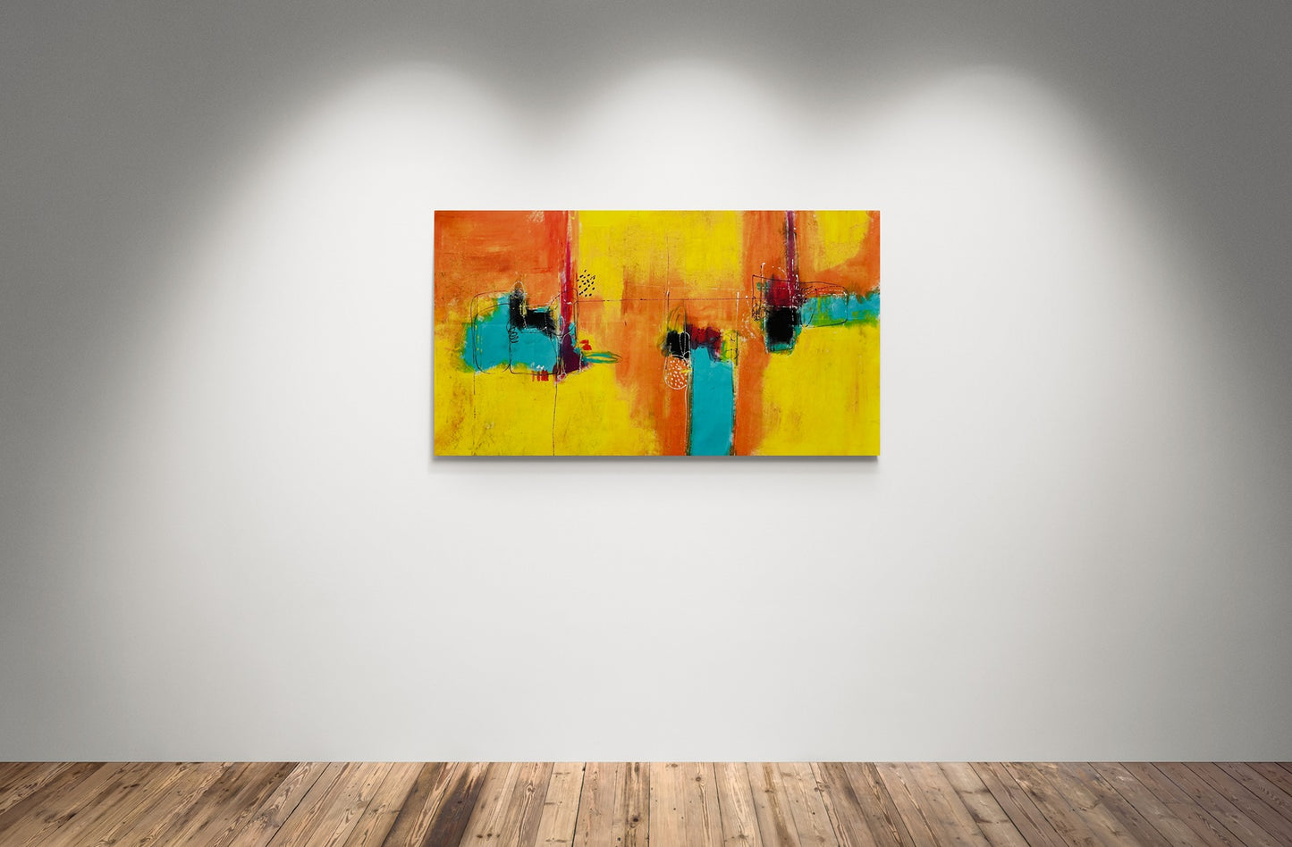 Abstract expressionist painting 'Always the Sun' radiating vibrant colors and dynamic forms, symbolizing positivity and motivation