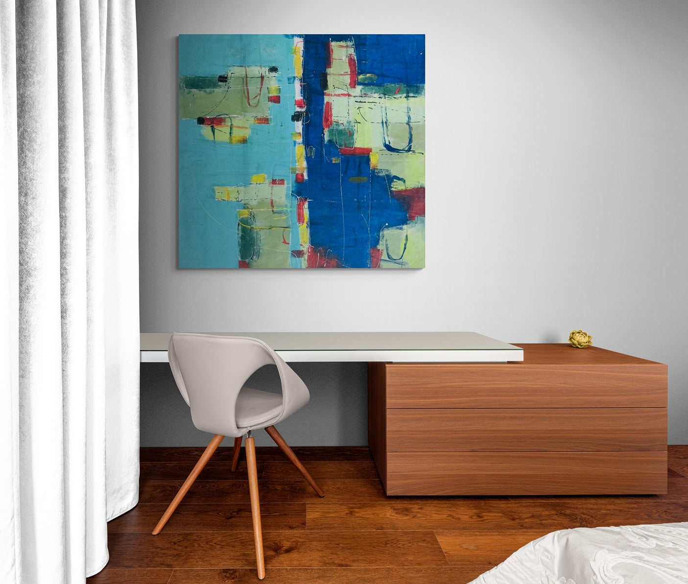 Hand-Painted 60" x 60" Large Original Canvas Wall Art | Aqua Wave