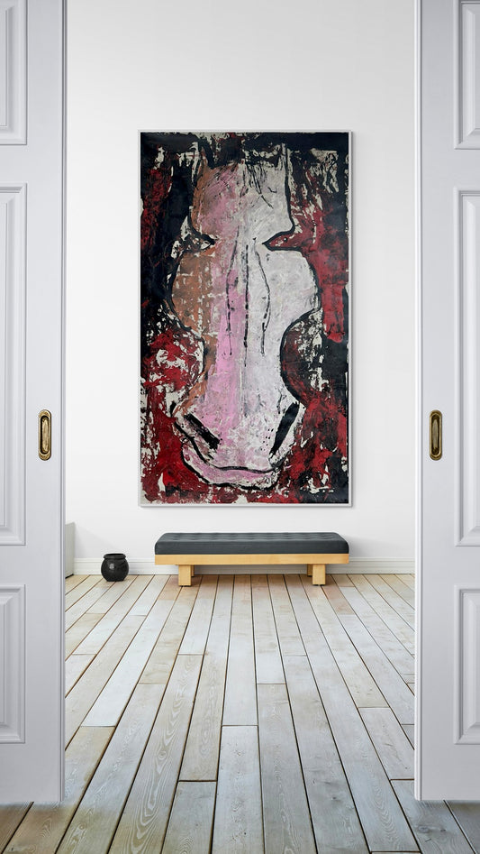 "Crimson Charger Portrait" Large Original Hand-Painted Canvas Wall Art 55" x 95"