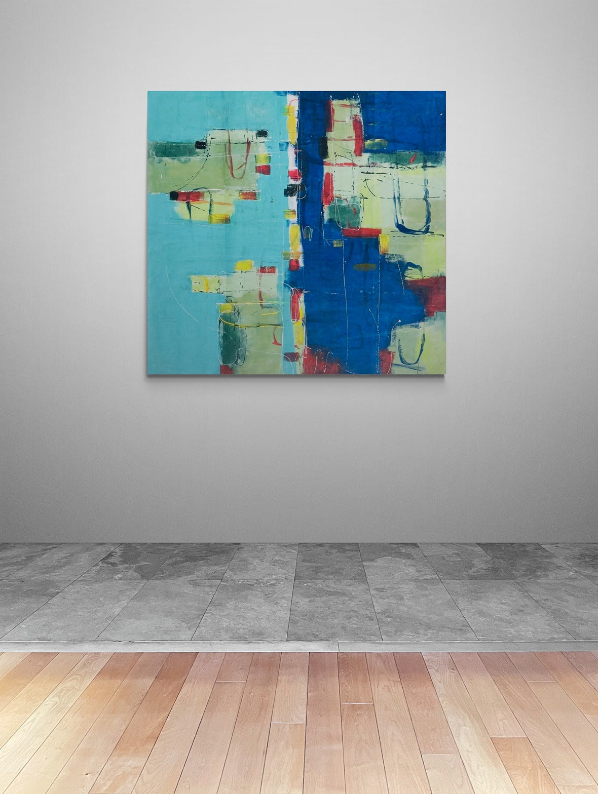 Hand-Painted 60" x 60" Large Original Canvas Wall Art | Aqua Wave