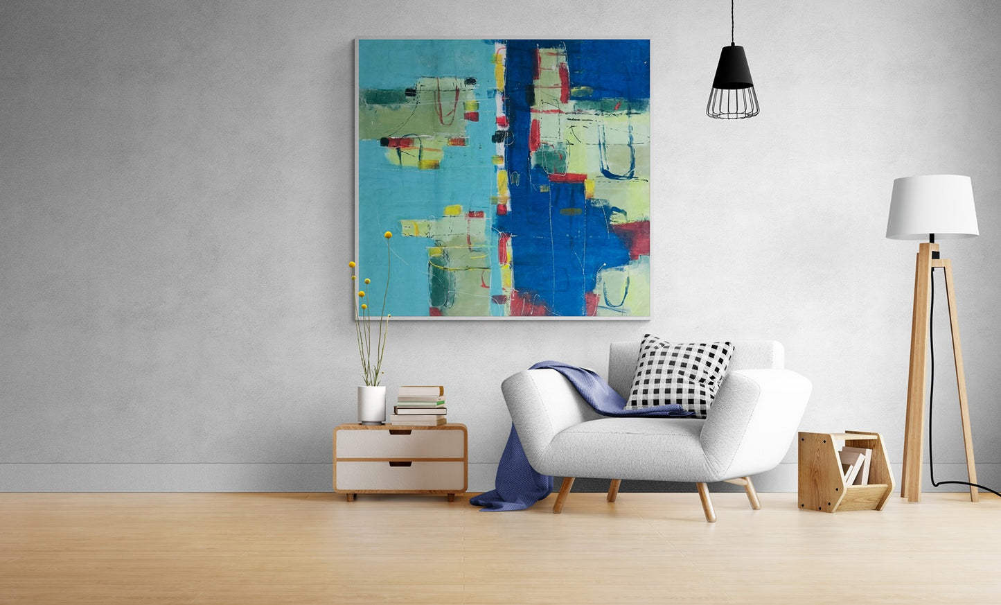 Hand-Painted 60" x 60" Large Original Canvas Wall Art | Aqua Wave