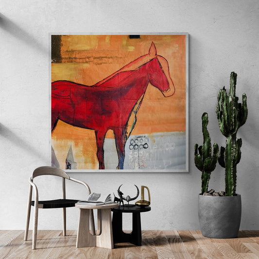 Hand-Painted 59" x 59" Large Original Canvas Wall Art | Burro
