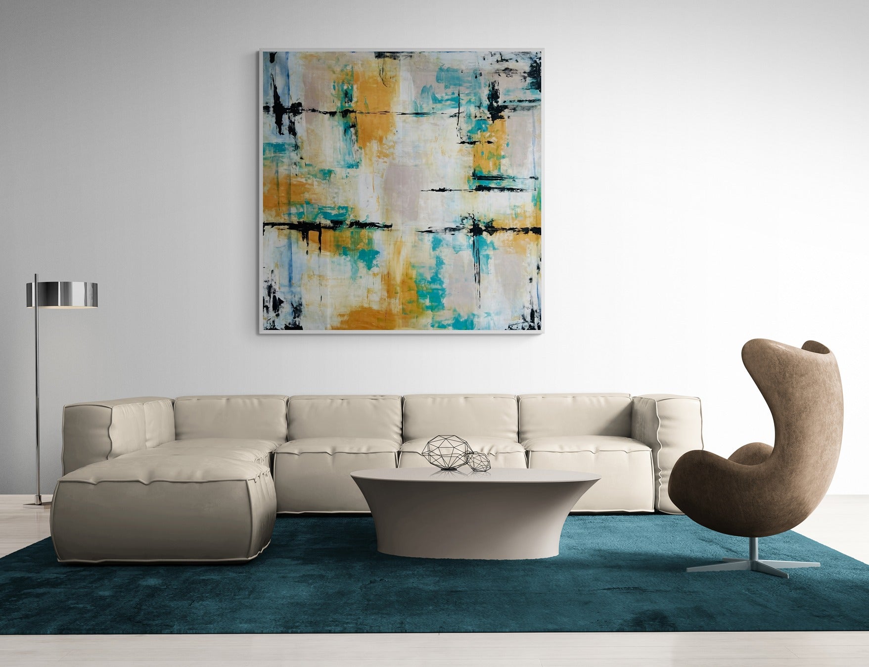 Abstract wall art in a contemporary style living room