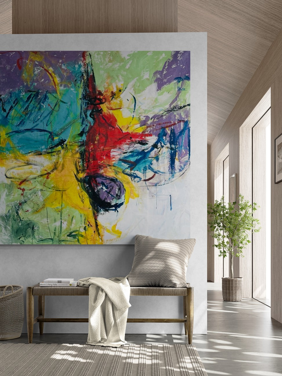 An image showing a large hand-painted canvas with abstract wall art.