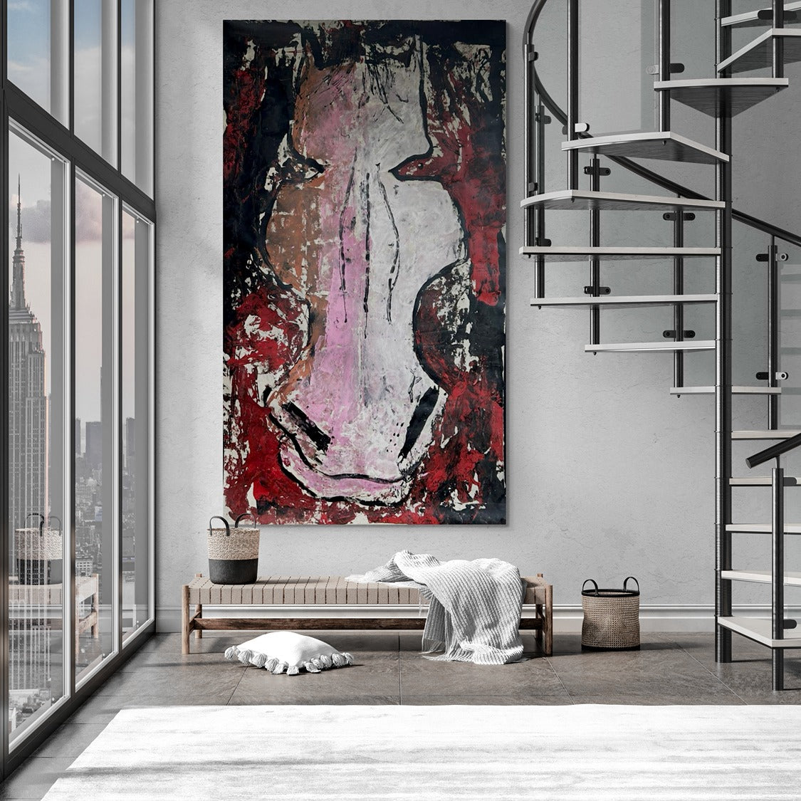 Hand-Painted 55" x 95" Huge Original Canvas Wall Art | Crimson Charger Portrait