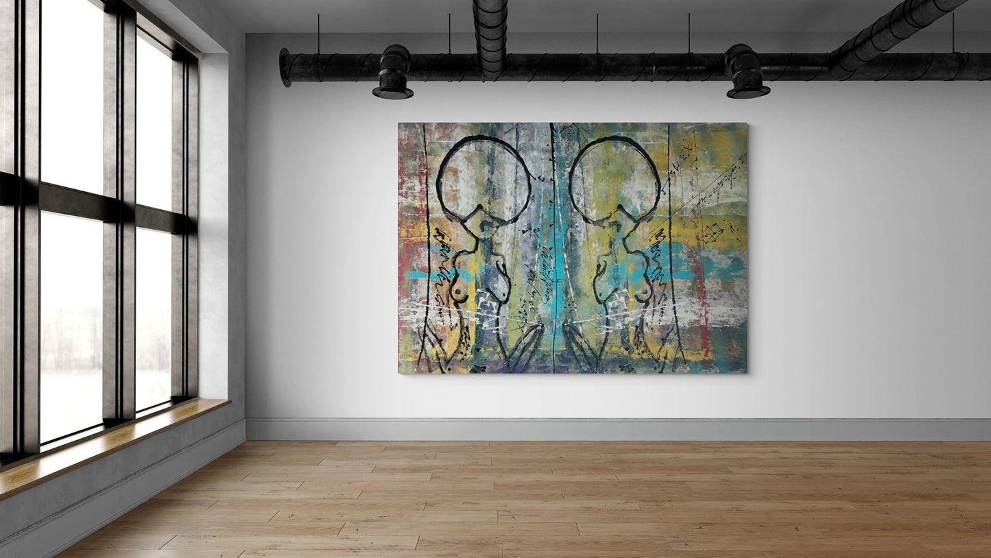 Hand-Painted 75" x 55" Large Original Canvas Wall Art | Green Goddesses