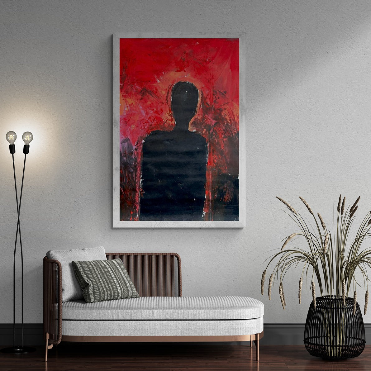 Hand-Painted 37" x 56" Large Original Canvas Wall Art | Shadowed Silhouette