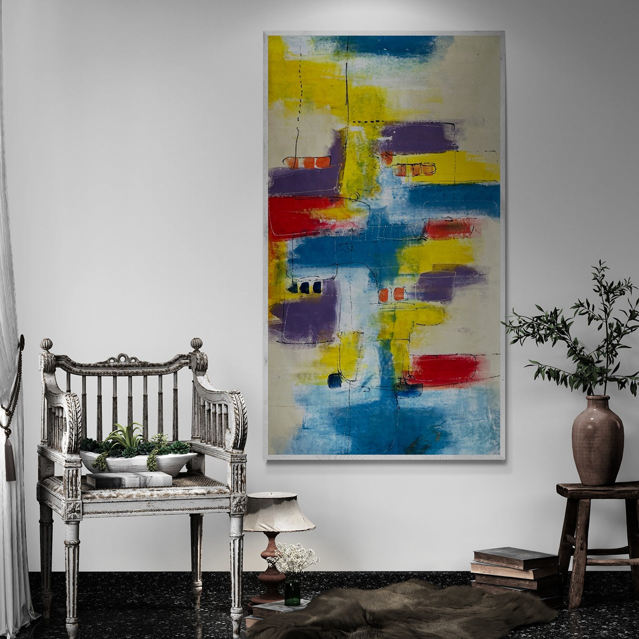 "Color Dynamo" Large Original Hand-Painted Canvas Wall Art 35" x 60"