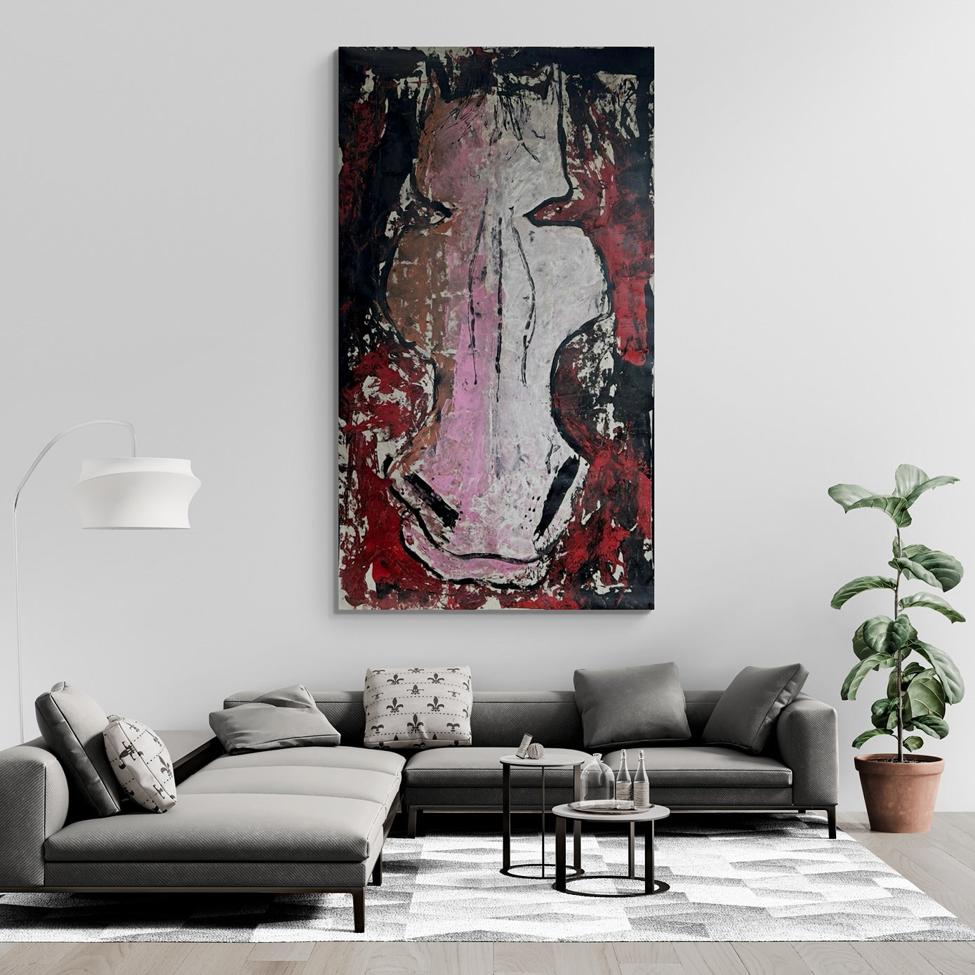 Hand-Painted 55" x 95" Huge Original Canvas Wall Art | Crimson Charger Portrait