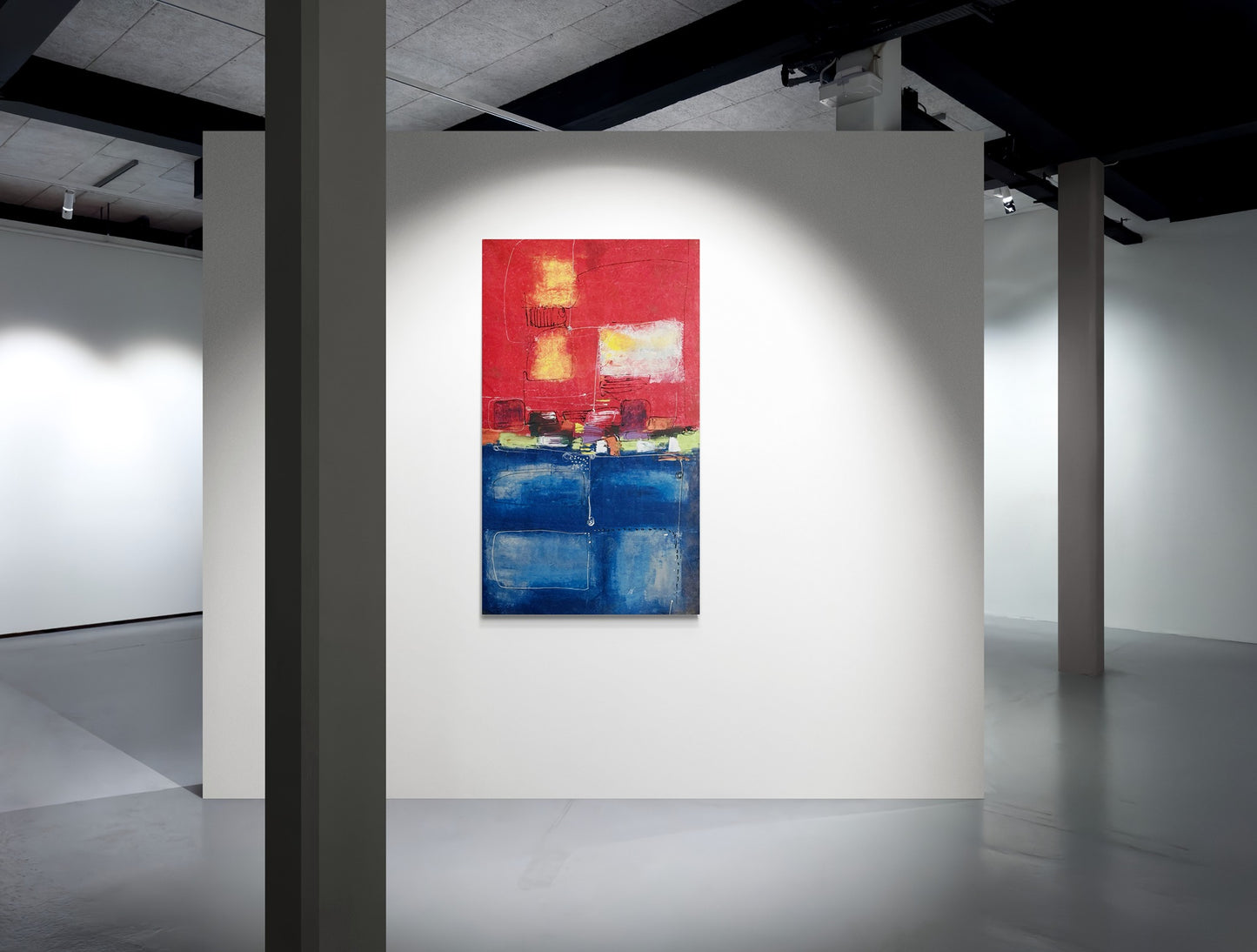 Original hand-painted abstract canvas wall art displayed as part of a captivating art gallery wall, adding depth and creativity to the curated collection.