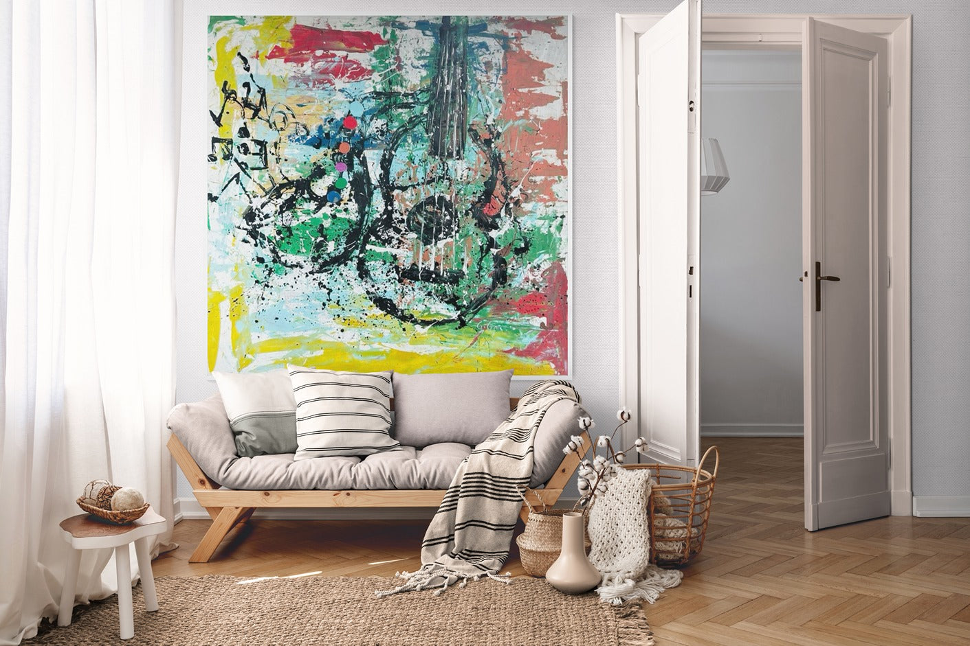 Hand-Painted 56" x 56" Large Original Canvas Wall Art | Fête de la Musique